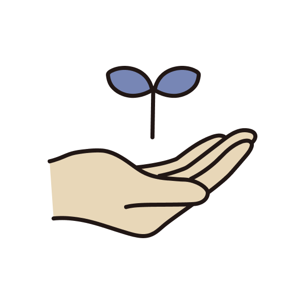 手の平に若葉のイラスト